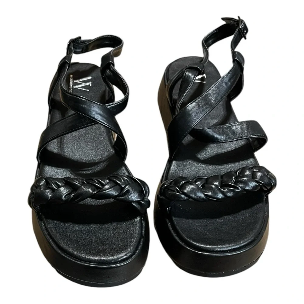 Worthington Lulu Black BraidedCrisscross Strap Platform Sandals Size 9.5M